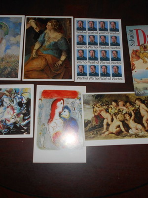 Foreign painters 7 postcards used with Kandinsky, Rubens, Dalí