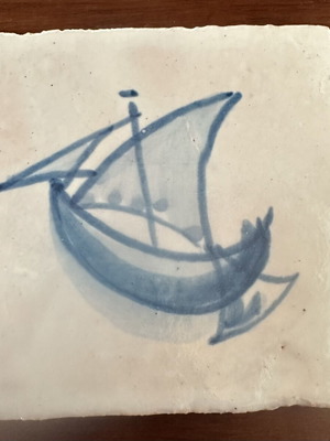 Handmade ceramic coaster from Portugal with sailing ship design