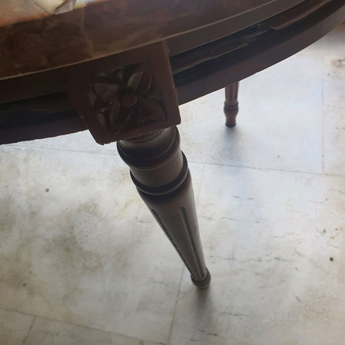 Vintage wooden table with marble top, 60-70s