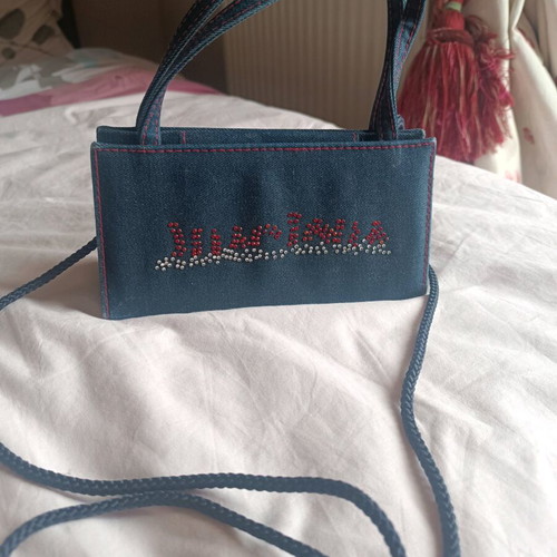 Mini Skondras bag blue denim with strass logo like new