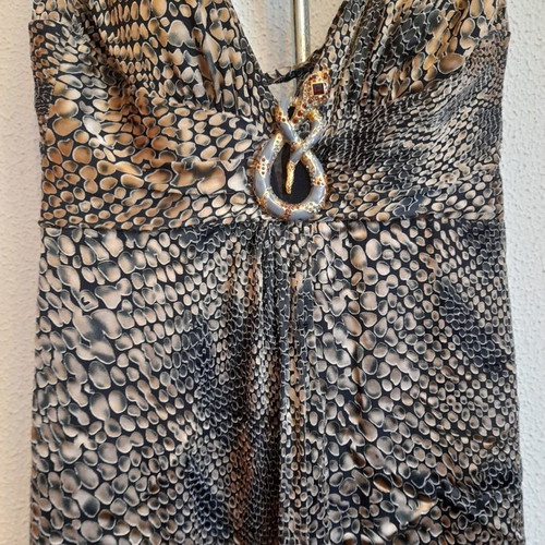 Gizia Maxi Dress Large with Swarovski buckle like new, brown-beige