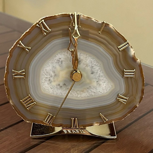 Vintage classic table clock new, natural agate stone