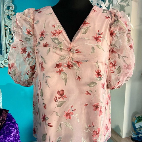 Floral sapio milo blouse with puff sleeves like new, size M