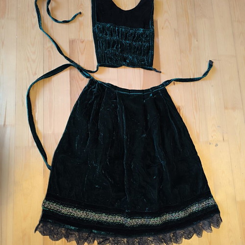 Traditional set green velvet apron and bodice from Voio Kozani vintage used