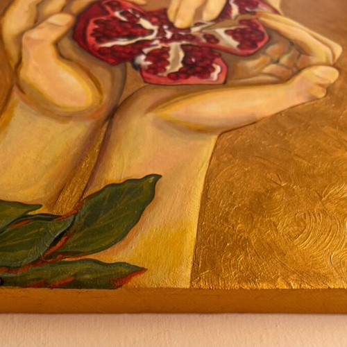 Painting Hands with Pomegranate on Gold Background 30x40 cm new
