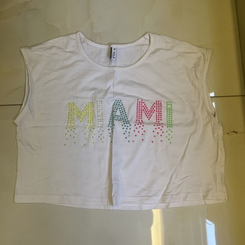Top with "MIAMI" design and colorful rhinestones like new, medium