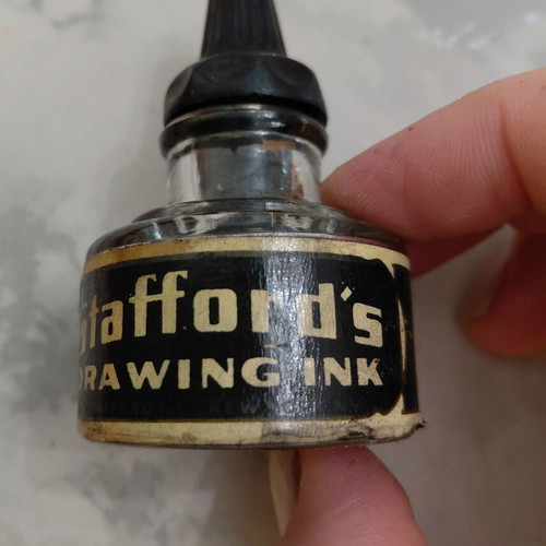 Stafford's Vintage Glass Drawing Ink Bottle No. 664, 3/4 oz