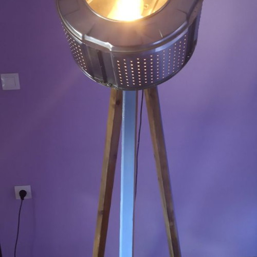 Floor lamp upcycled art with foot switch and adjustable suspension