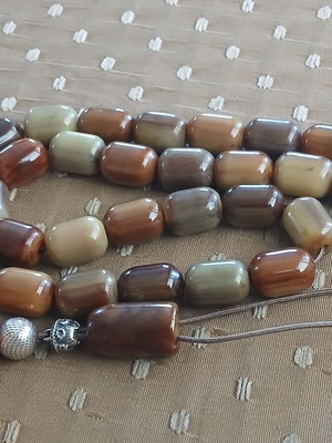 Komboloi worry beads used, German bakelite 1950, silver details