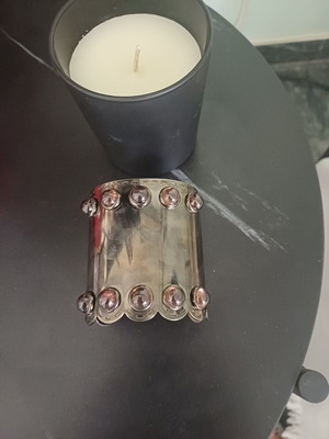 Metal cuff bracelet with decorative cabochon zirconia stones, used, black