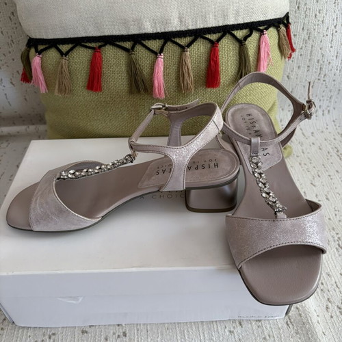 Hispanitas sandals new, grey silver leather, low heel 4cm