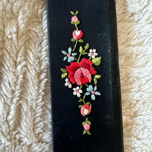 Vintage women's accessory set with wallet and handmade floral embroidery used