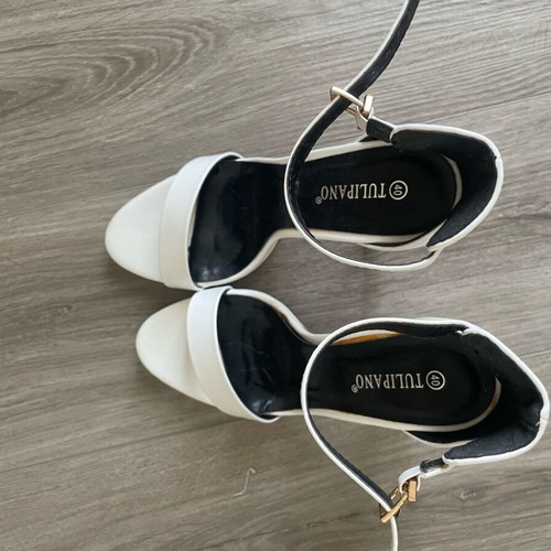 White sandals used with ankle strap and 12 cm heel size 40