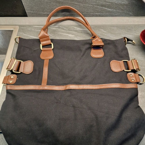 Canvas shoulder bag new, large heavy with zipper, black