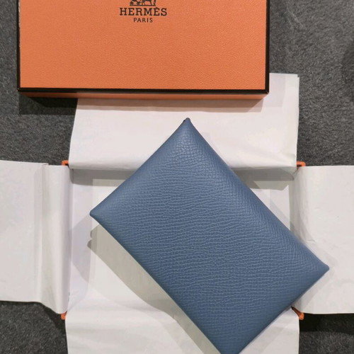 Hermes Calvi leather card holder blue new