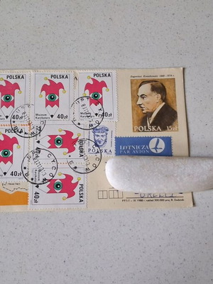 Poland 1988 Commemorative Postcard Eugeniusz Kwiatkowski used with 6 Cartoon Stamps