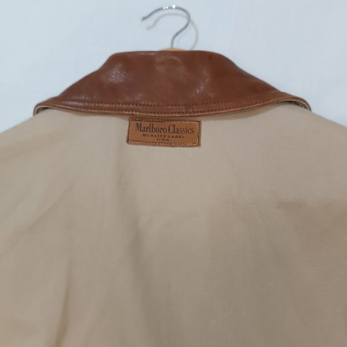 Marlboro Classics men's cotton jacket XL beige with leather collar, like new