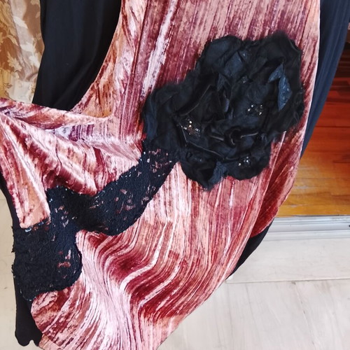 Galanis handmade balloon style dress XXL, black and pink velvet lace