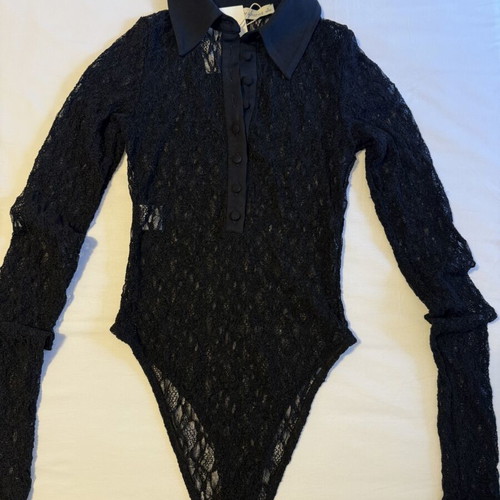 Mindyourstyle Lace Long Sleeve Bodysuit With Collar New With Tag