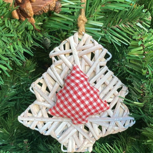 Wooden tree ornament new with white fabric tree