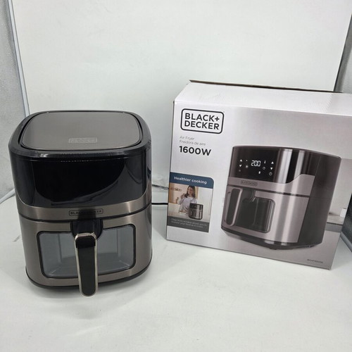 Black & Decker BXAF6500E Air Fryer 1600W 6.5L New, Black-Silver