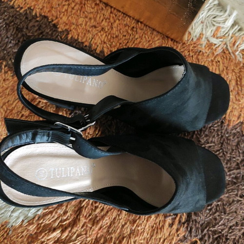 Tulipano women's black shoes with ankle strap and 10cm heel new