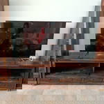 Σύνθετο σαλονιού vintage μεταχειρισμένο με τραπεζάκι και γραφείο από ξύλο τικ