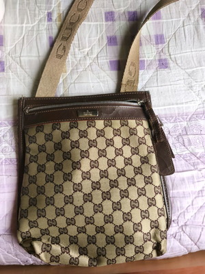 Gucci GG Canvas Crossbody Bag used, beige and brown leather details