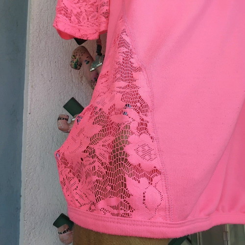 Bershka blouse with lace 3/4 sleeve fluorescent pink like new