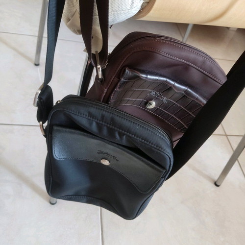Longchamp Black Leather-Trimmed Crossbody Bag like new