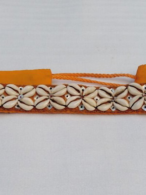 Boho belt with natural cowrie shells in orange, like new