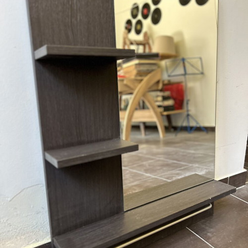 Bathroom mirror furniture with shelves and inox hanger, wenge