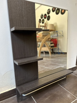 Bathroom mirror furniture with shelves and inox hanger, wenge