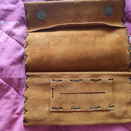 Suede leather cigarette case unused handmade