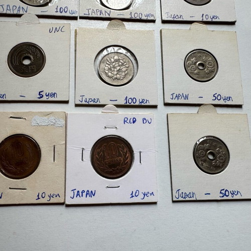 Coins from Germany 1950 and Japan used, pack of 24