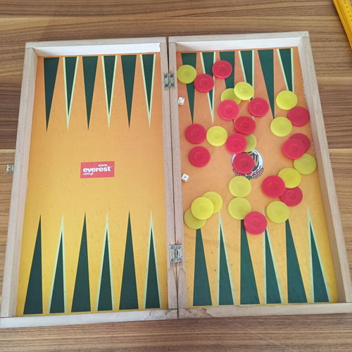 Mythos Beer wooden backgammon board, vintage promo, 48cm