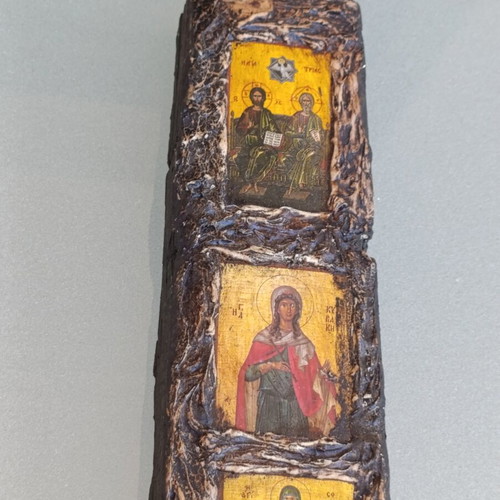 Byzantine icon composition on wood, hand-finished