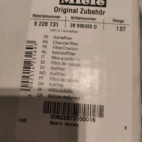 Miele carbon filter for extractor hood new