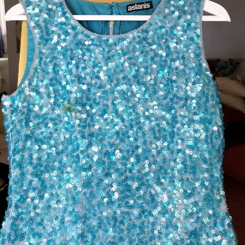 Aslanis women's embellished blouse used with sequins and beads turquoise size L