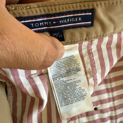 Tommy Hilfiger Pleated chino pants used, beige, slim fit, size 34x34