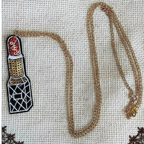 Long necklace red lipstick with chain made to order