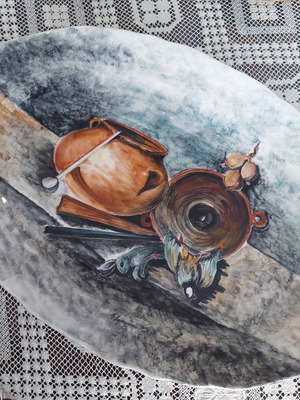 Large handmade ceramic wall platter 47 cm, M. Limperatou
