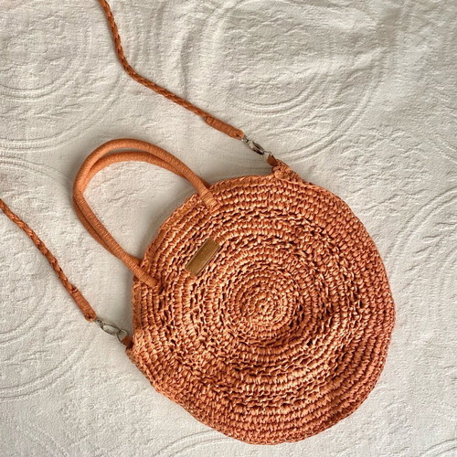 Kbas round straw bag like new with strap and zipper