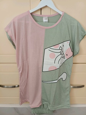 Women's pajama set like new, 100% cotton, size XL, green