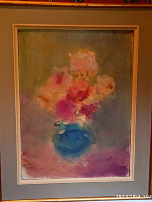 Ελαιογραφία σε καμβά Μιχ. Παπαγεωργίου-Ντόρι, σαν καινούργιο, λουλούδια