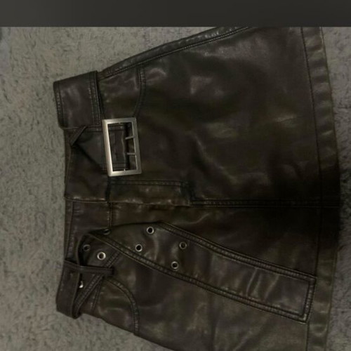 Leather skirt new brown mini with belt Stradivarius XS