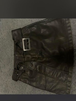 Leather skirt new brown mini with belt Stradivarius XS