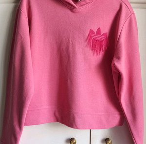 Adidas Originals Cropped Hoodie with Trefoil Fringe Embroidery XL ροζ