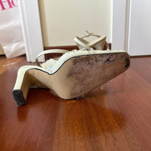 Loukia heels used 37 cream/green with handmade beads