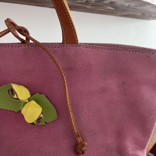 Stefanel leather suede handbag used, pink with floral design
